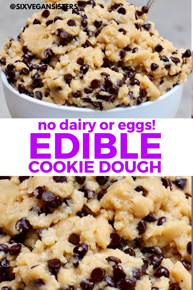 easy vegan edible cookie dough recipe with chocolate chips in the middle and text overlay that reads easy vegan edible cookie dough