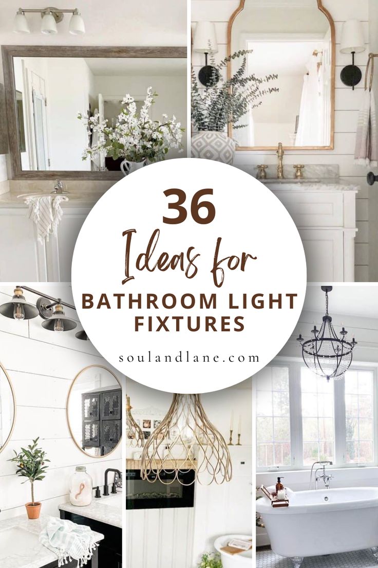 bathroom light fixtures with the words, 35 ideas for bathroom light fixtures