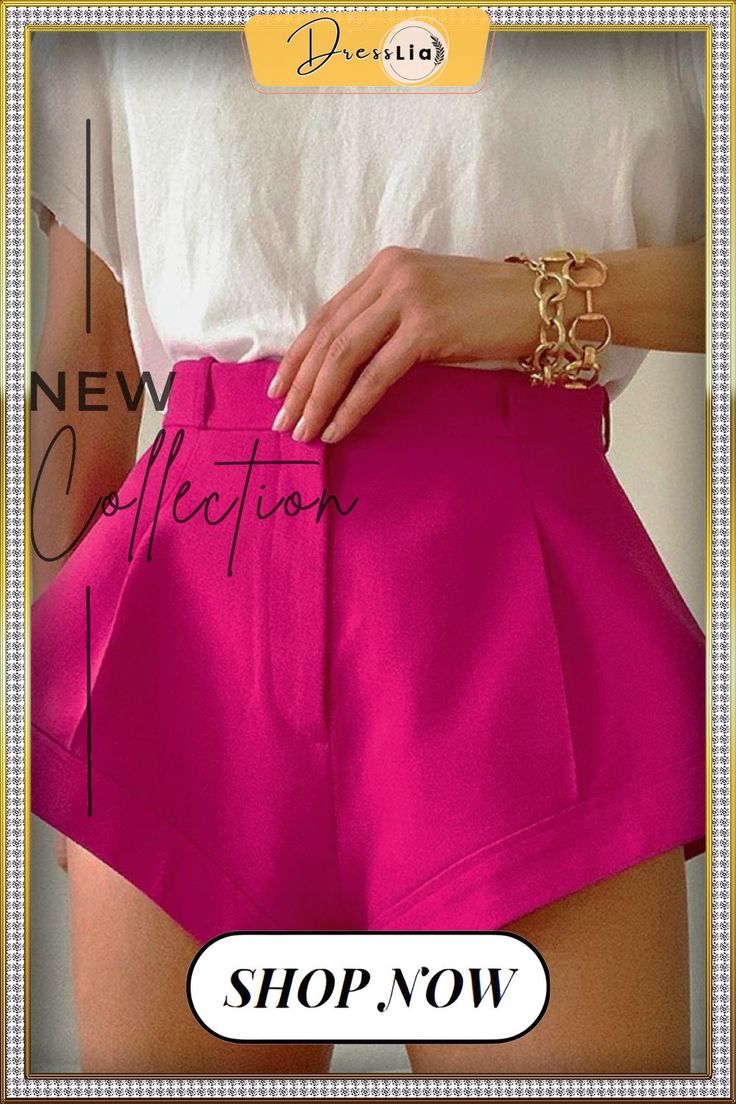 High Waist Wide Leg Casual Shorts Solid Summer Party Shorts, Solid Color Party Shorts For Summer, Fitted Party Shorts With Pockets, High-waisted Party Shorts With Pockets, Casual Shorts With Pockets For Party, Casual Party Shorts With Pockets, Party Shorts With Pockets For Spring, Spring Party Shorts With Pockets, Pretty Clothes