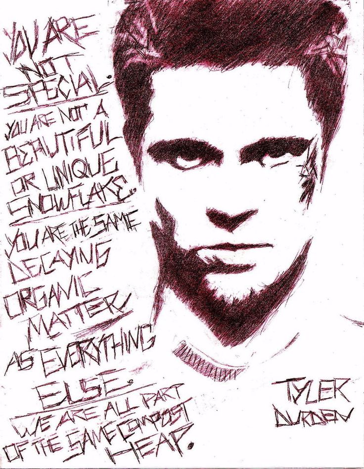 a drawing of a man's face with words written on it