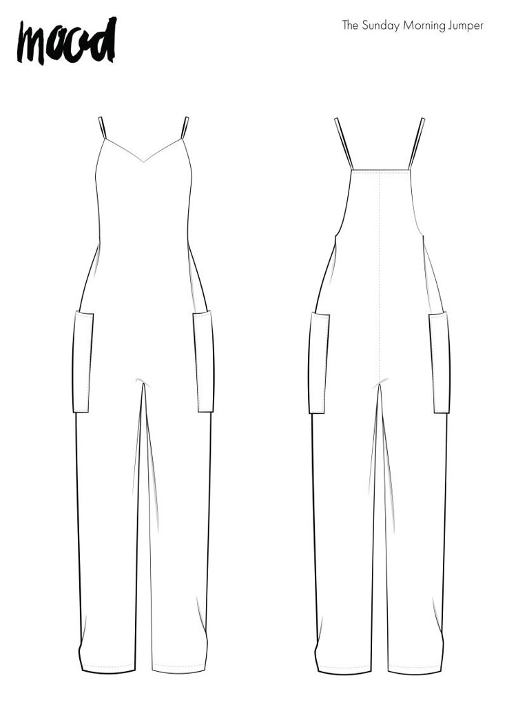 the front and back view of a jumpsuit sewing pattern