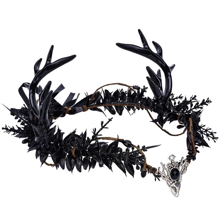 PRICES MAY VARY. UNIQUE DESIGN: The deer horn fairy crown features an elegant V-shape design adorned with flowers and antler decorations on either side. Its delicate and intricate craftsmanship exudes a forest-like ambiance, making you the most unique person at any party or event. HANDCRAFTED: Each of our antler crowns is handcrafted to perfection, ensuring that no two pieces are alike. It takes a significant amount of time and effort to create every piece, which makes it all the more special. S Witchy Flower Crown, Antler Crown Headpieces, Dark Fantasy Crown, Goth Wedding Party, Crown With Horns, Goth Headpiece, Antler Decorations, Gothic Elf, Elf Headpiece