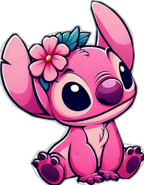 a pink cartoon animal with flowers on its head