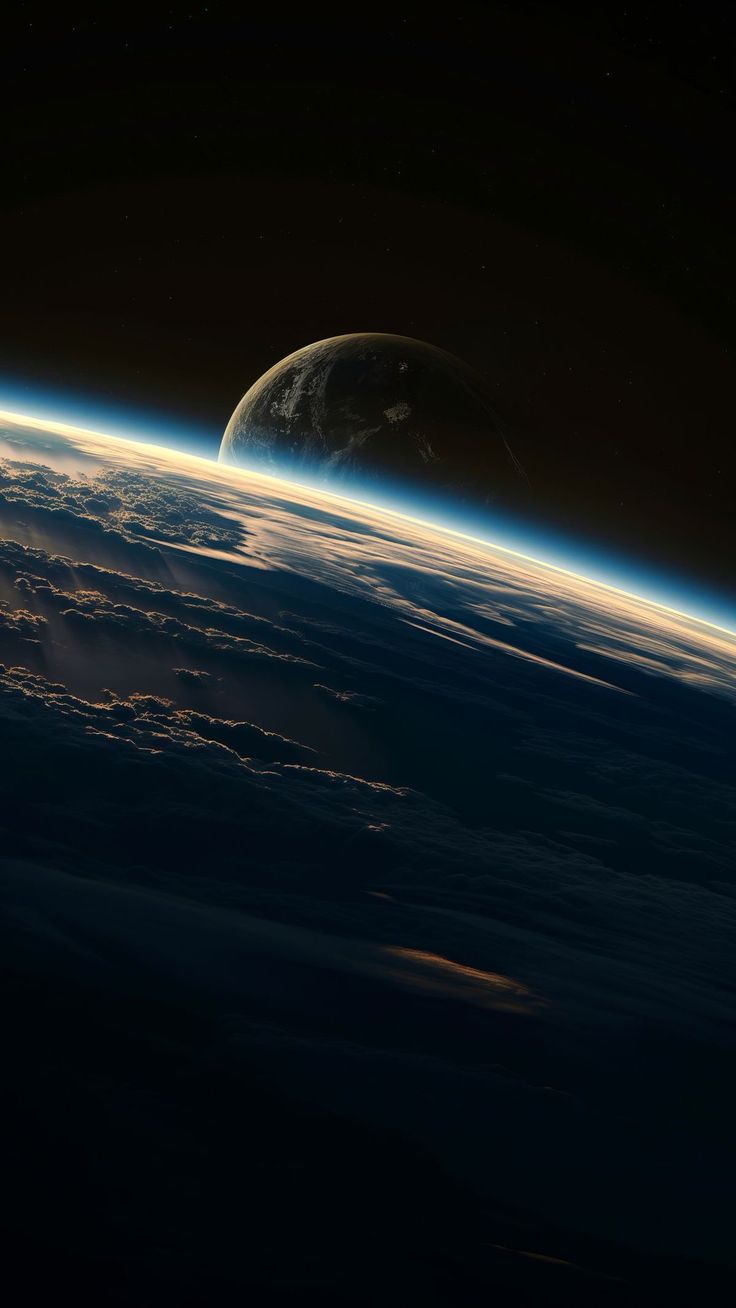 the earth seen from space with clouds and stars in the background, taken from an airplane