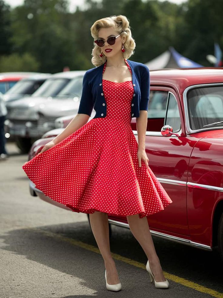 Red, White, and Totally Cute: 15 Fierce 4th of July Outfit Ideas for Women 8 50s Outfit Inspiration, White And Red Dress Outfit, 1960s Outfits Aesthetic, 50s Style Women, Retro Red Outfit, 50s Diner Outfit, 50s Fashion For Women 1950s, 40s Outfits For Women, Pinup Outfits Ideas