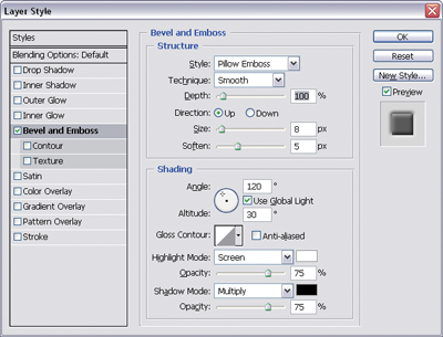 Pillow Emboss options for smooth embedded button