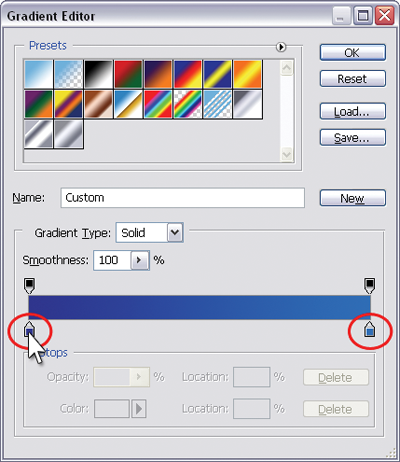 The Gradient Editor dialog