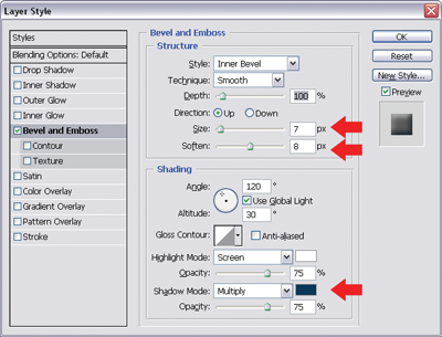 Bevel and Emboss options for smooth bevel