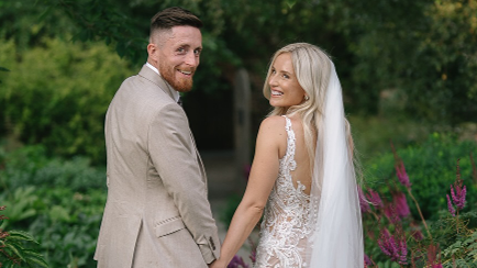 Adam Dodd with Kat on their wedding day on 30 July