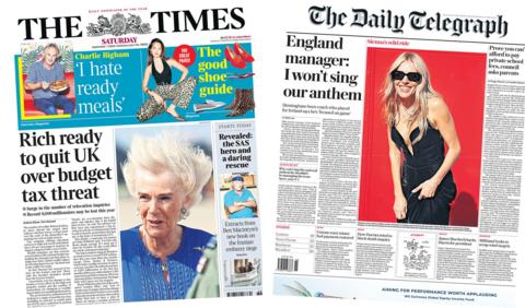 Front pages of the Times and Daily Telegraph 