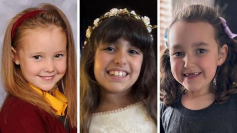 A collage containing three head and shoulders pictures in a horizontal line. They show Elsie Dot Stancombe, Alice Dasilva Aguiar and Bebe King, all smiling into the camera