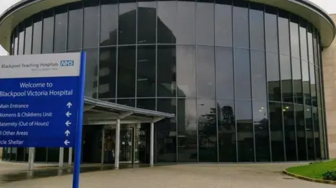 External view of the main entrance to Blackpool Victoria Hospital