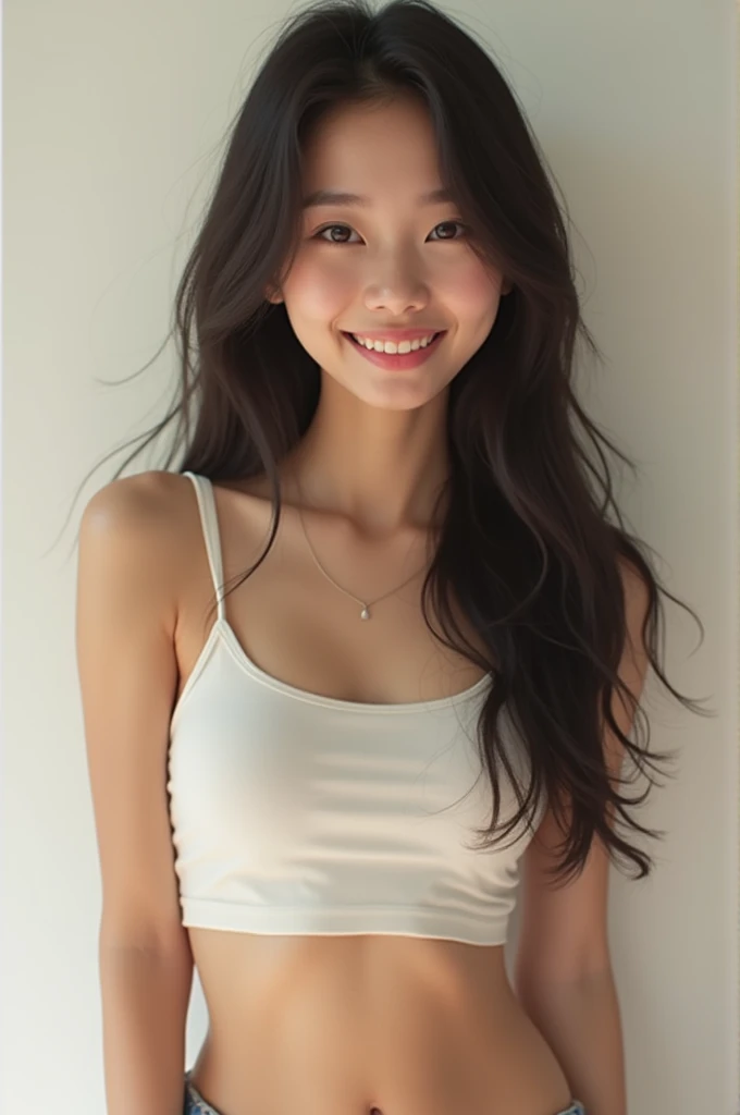 asian 18yo girl,tiny shirt, perfect , long hair, smile, short skirt, realistic