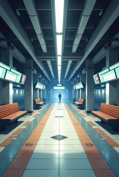 a metro station, no people in it, realistic wide shot, anime style