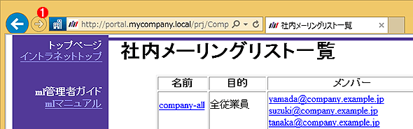 エンタープライズモードが有効な場合の表示