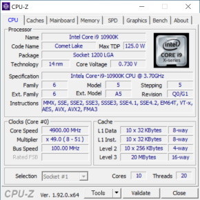 Core i9-10900KのCPU-Z