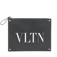 ヴァレンティノガラヴァーニ VLTN レザー×スタッズ クラッチバッグ ブラック Ａランク