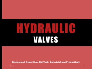 Mohammad Azam Khan [M.Tech- Industrial and Production]
HYDRAULIC
1Valves
VALVES
 