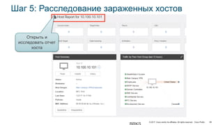 © 2017 Cisco and/or its affiliates. All rights reserved. Cisco Public 69
Шаг 5: Расследование зараженных хостов
Открыть и
исследовать отчет
хоста
 