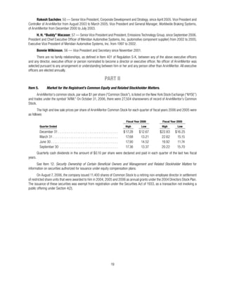 Rakesh Sachdev



     H. H. “Buddy” Wacaser



     Bonnie Wilkinson




                                                       PART II
Item 5.        Market for the Registrant’s Common Equity and Related Stockholder Matters.




                                                                      Fiscal Year 2006         Fiscal Year 2005
          Quarter Ended                                               High        Low          High        Low




                      Security Ownership of Certain Beneficial Owners and Management and Related Stockholder Matters
 