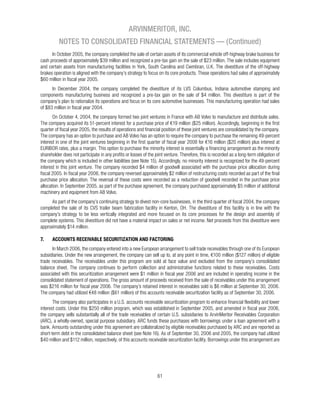 ARVINMERITOR, INC.
       NOTES TO CONSOLIDATED FINANCIAL STATEMENTS — (Continued)




7.   ACCOUNTS RECEIVABLE SECURITIZATION AND FACTORING
 