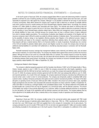 ARVINMERITOR, INC.
      NOTES TO CONSOLIDATED FINANCIAL STATEMENTS — (Continued)




Contingencies Related to Work Stoppage




Product Recall Campaign
 