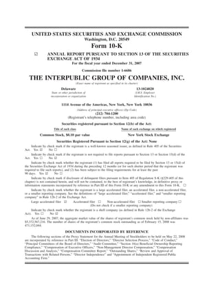 UNITED STATES SECURITIES AND EXCHANGE COMMISSION
                                                  Washington, D.C. 20549
                                                        Form 10-K
       ¥         ANNUAL REPORT PURSUANT TO SECTION 13 OF THE SECURITIES
                 EXCHANGE ACT OF 1934
                                      For the fiscal year ended December 31, 2007

                                                Commission file number 1-6686

   THE INTERPUBLIC GROUP OF COMPANIES, INC.
                                          (Exact name of registrant as specified in its charter)

                             Delaware                                                         13-1024020
                     State or other jurisdiction of                                           (I.R.S. Employer
                    incorporation or organization                                            Identification No.)


                             1114 Avenue of the Americas, New York, New York 10036
                                            (Address of principal executive offices) (Zip Code)
                                                       (212) 704-1200
                                   (Registrant’s telephone number, including area code)
                             Securities registered pursuant to Section 12(b) of the Act:
                      Title of each class                                        Name of each exchange on which registered

           Common Stock, $0.10 par value                                               New York Stock Exchange
                        Securities Registered Pursuant to Section 12(g) of the Act: None
     Indicate by check mark if the registrant is a well-known seasoned issuer, as defined in Rule 405 of the Securities
Act. Yes ¥         No n
     Indicate by check mark if the registrant is not required to file reports pursuant to Section 13 or Section 15(d) of the
Act. Yes n         No ¥
     Indicate by check mark whether the registrant (1) has filed all reports required to be filed by Section 13 or 15(d) of
the Securities Exchange Act of 1934 during the preceding 12 months (or for such shorter period that the registrant was
required to file such reports), and (2) has been subject to the filing requirements for at least the past
90 days. Yes ¥         No n
     Indicate by check mark if disclosure of delinquent filers pursuant to Item 405 of Regulation S-K (§229.405 of this
chapter) is not contained herein, and will not be contained, to the best of registrant’s knowledge, in definitive proxy or
information statements incorporated by reference in Part III of this Form 10-K or any amendment to this Form 10-K. n
     Indicate by check mark whether the registrant is a large accelerated filer, an accelerated filer, a non-accelerated filer,
or a smaller reporting company. See the definitions of “large accelerated filer,” “accelerated filer,” and “smaller reporting
company” in Rule 12b-2 of the Exchange Act.
     Large accelerated filer ¥        Accelerated filer n        Non-accelerated filer n Smaller reporting company n
                                                   (Do not check if a smaller reporting company)
     Indicate by check mark whether the registrant is a shell company (as defined in Rule 12b-2 of the Exchange
Act). Yes n         No ¥
     As of June 29, 2007, the aggregate market value of the shares of registrant’s common stock held by non-affiliates was
$5,372,567,216. The number of shares of the registrant’s common stock outstanding as of February 15, 2008 was
471,152,044.
                                DOCUMENTS INCORPORATED BY REFERENCE
     The following sections of the Proxy Statement for the Annual Meeting of Stockholders to be held on May 22, 2008
are incorporated by reference in Part III: “Election of Directors,” “Director Selection Process,” “Code of Conduct,”
“Principal Committees of the Board of Directors,” “Audit Committee,” “Section 16(a) Beneficial Ownership Reporting
Compliance,” “Compensation of Executive Officers,” “Non-Management Director Compensation,” “Compensation
Discussion and Analysis,” “Compensation Committee Report,” “Outstanding Shares,” “Review and Approval of
Transactions with Related Persons,” “Director Independence” and “Appointment of Independent Registered Public
Accounting Firm.”
 