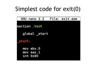 Simplest code for exit(0)
 