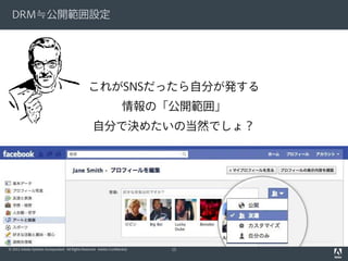 DRM≒公開範囲設定

これがSNSだったら自分が発する
情報の「公開範囲」
自分で決めたいの当然でしょ？

© 2012 Adobe Systems Incorporated. All Rights Reserved. Adobe Confidential.

15

 