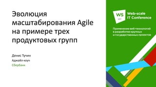 Эволюция
масштабирования Agile
на примере трех
продуктовых групп
Денис Тучин
Аджайл-коуч
Сбербанк
 