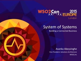 System of Systems
Building a Connected Business
Asanka Abeysinghe
Vice President, Solutions Architecture
WSO2,Inc
 