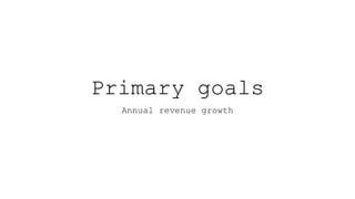 Primary goals
Annual revenue growth
 