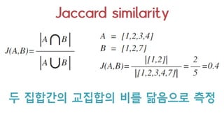 MinHash는
Jaccard similarity를
유지하는 타입의
LSH
이런 놈이 필요했다!
 