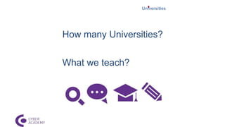 Universities
How many Universities?
What we teach?
 