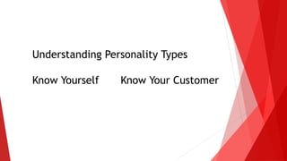 Understanding Personality Types
Know Yourself Know Your Customer
 