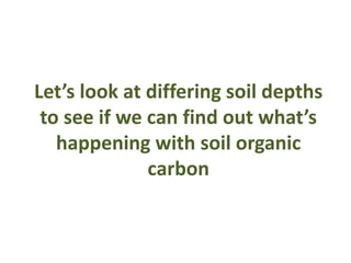 Let’s look at differing soil depths 
to see if we can find out what’s 
happening with soil organic 
carbon 
 