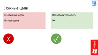 Ложные цели
Очевидные цели
Бизнес-цели
Производительность
UX
✗ ✓
 