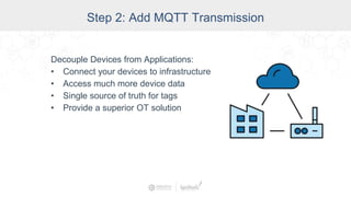 Step 2: Add MQTT Transmission
Decouple Devices from Applications:
• Connect your devices to infrastructure
• Access much more device data
• Single source of truth for tags
• Provide a superior OT solution
 