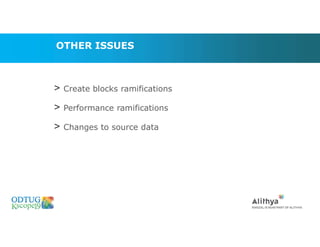 OTHER ISSUES
> Create blocks ramifications
> Performance ramifications
> Changes to source data
Marketing Technologies Group | www.mtgny.com
 