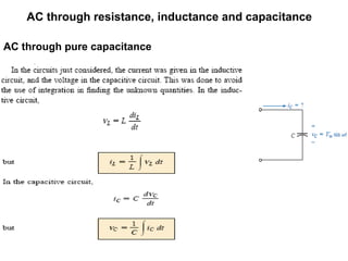 AC through resistance, inductance and capacitance
AC through pure capacitance
 