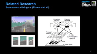 Related Research
Autonomous driving car (Floreano et al.)




                                           15
 