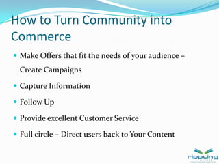 Contentthat Leads to ConversationSocial Media Content Mission: Engagement Elements of Great Social Media ContentMixture of information and regular fresh contentMulti-media (video, text, photos, polls)Keyword richEncourages ACTION