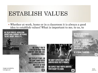  Whether at work, home or in a classroom it is always a good
idea to establish values! What is important to me, to us, to
you!!!
Images provided by
trainugly.com
 