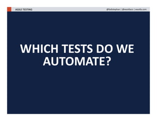 WHICH TESTS DO WE
AUTOMATE?
AGILE TESTING @fadistephan | @excellaco | excella.com
 