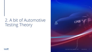 11www.luxoft.com
2. A bit of Automotive
Testing Theory
LoGeek Night Ukraine September 2020
 