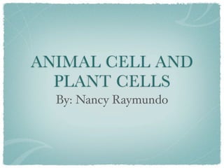 ANIMAL CELL AND
  PLANT CELLS
  By: Nancy Raymundo
 