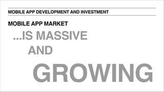 ...IS MASSIVE
AND
GROWING
MOBILE APP MARKET
MOBILE APP DEVELOPMENT AND INVESTMENT
 