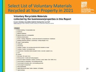 Select List of Voluntary Materials
Recycled at Your Property in 2021
21
 