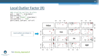 Local Outlier Factor (R)
55
Local outliers are shown in
red.
See Density_Approach.R
 