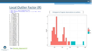 56
Local Outlier Factor (R)
Histogram of regular observations vs outliers
See Density_Approach.R
 